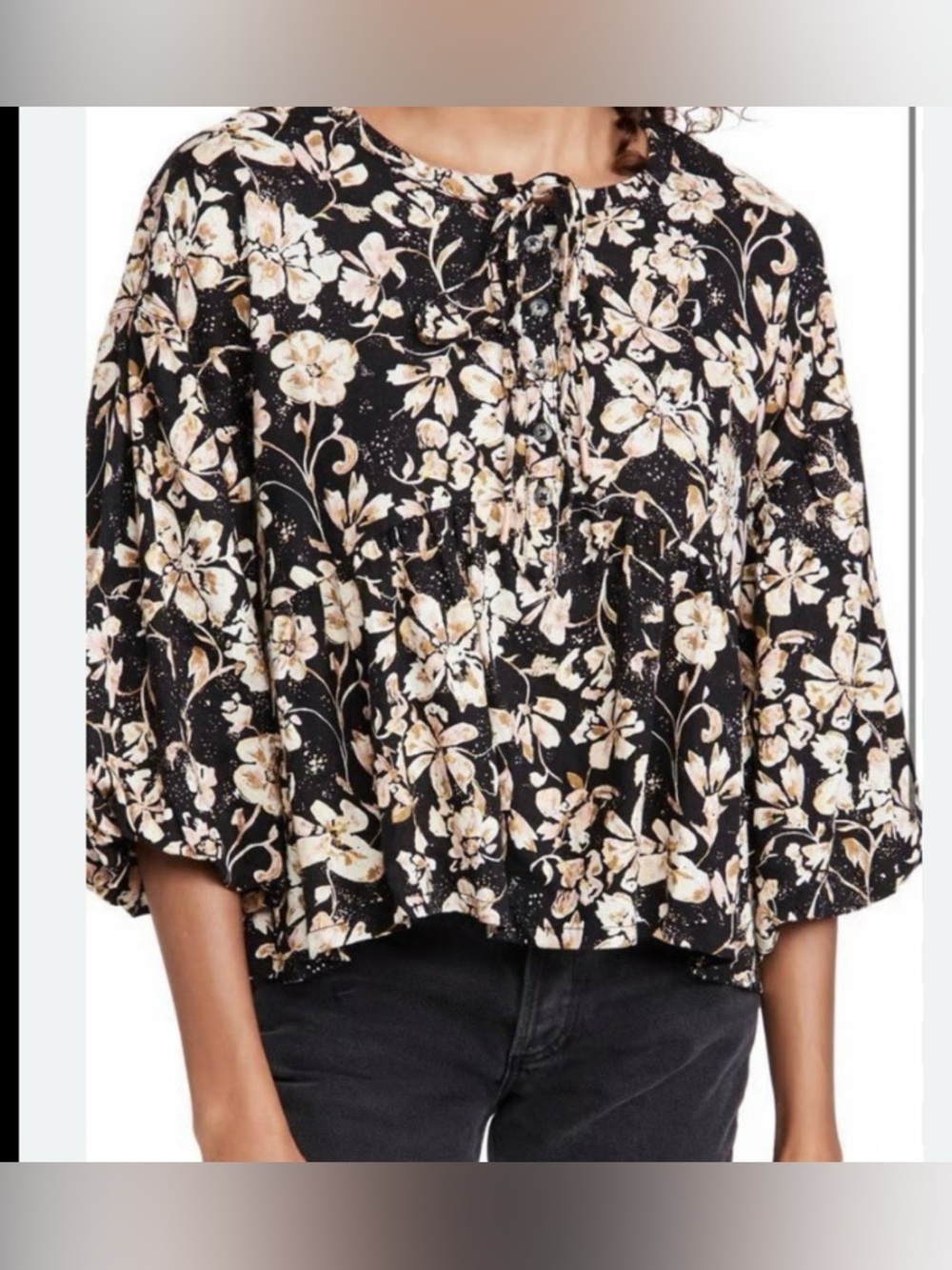 EUC- Free People We the Free- Highland Pullover Floral Blouse. Size M
